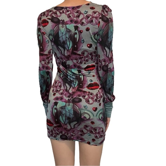 Custo Barcelona Long Sleeve Mini Dress Bodycon Graphic Y2K Size 1 Extra Small - Picture 2 of 7